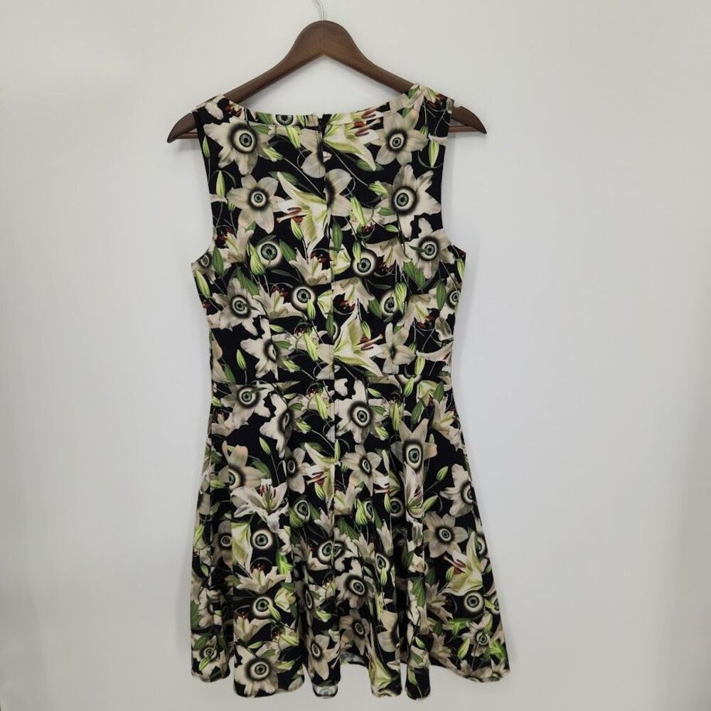 New Hell Bunny Peepers Fit & Flare Dress Eyeball Lilly Flowers Print Small - Picture 3 of 5